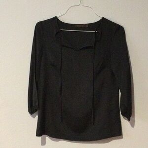The Limited Black Front Key Hole Tie Neckline Elastic Sleeve Cuff Blouse Size S